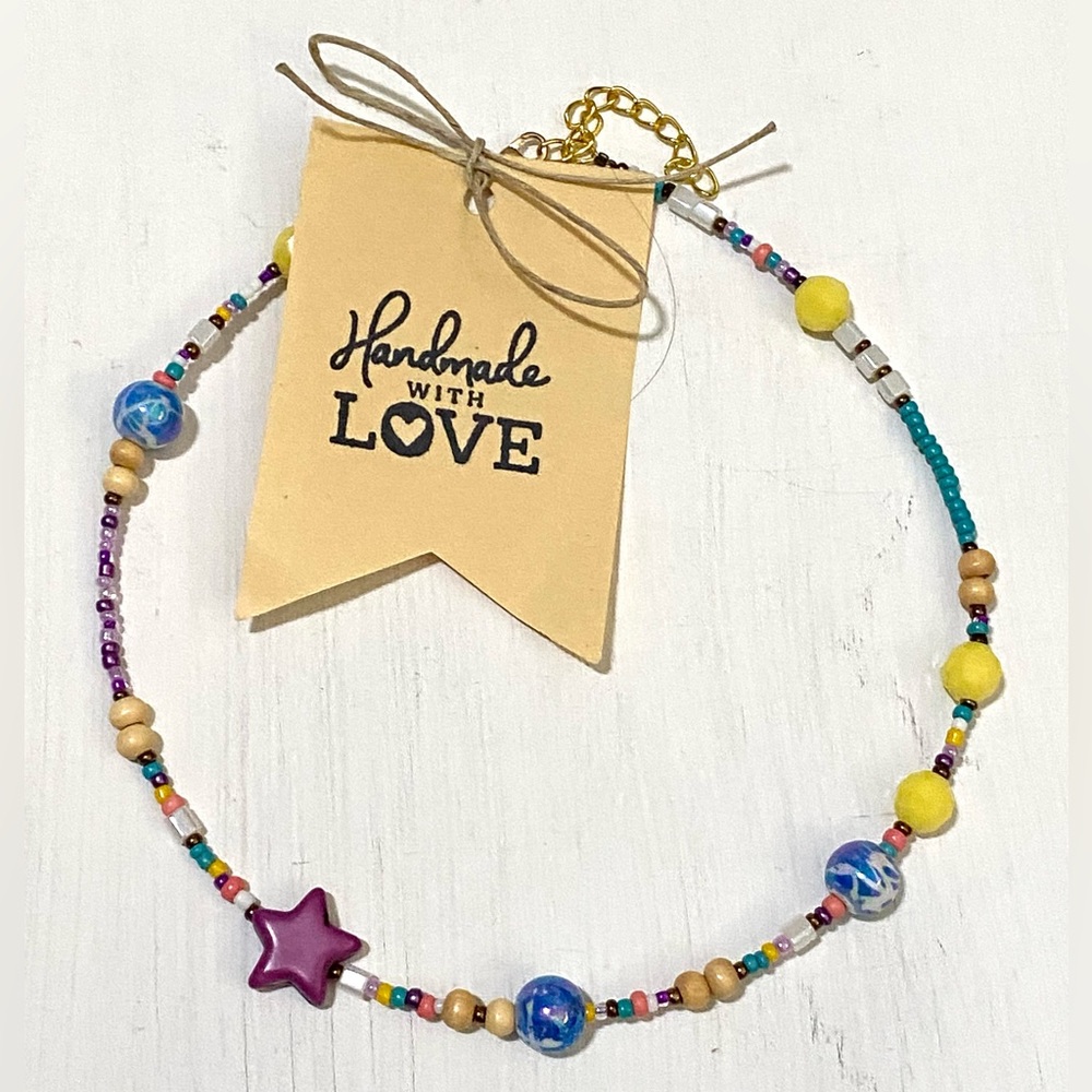 Purple Star Multi-Color Beaded Necklace Boho Y2K Summer Beach Preppy Eclectic - Picture 5 of 7
